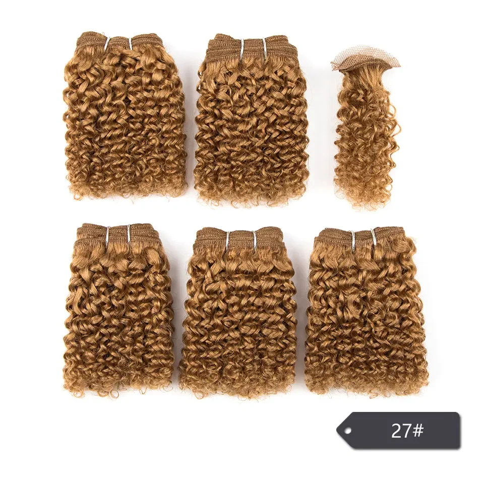 Short Curly Hair Bundles With Closure Remy Human Hair Weave 5 Bundles With Closure 6pcs Double Drawn #33 P4/27 P1B/30 QVR human hair extensions human hair bundles human hair weave