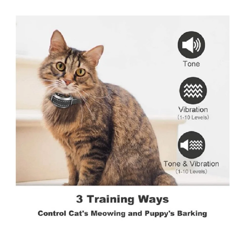 Paipaitek Cat Training Collar With Remote Anti Meow Collar Waterproof Rechargeable Cat Stop Meowing Barking Collar