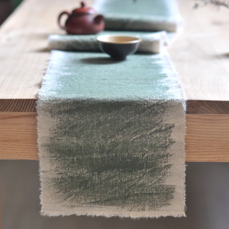 Luxury Linen Table Runner Natural Handcrafted Modern Kitchen Tabletops with Fringe Edge for