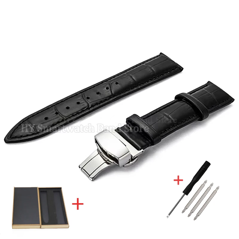 Luxurious Genuine Leather Watch Band with Solid Butterfly Clasp - Bamboo Design Bracelet Strap