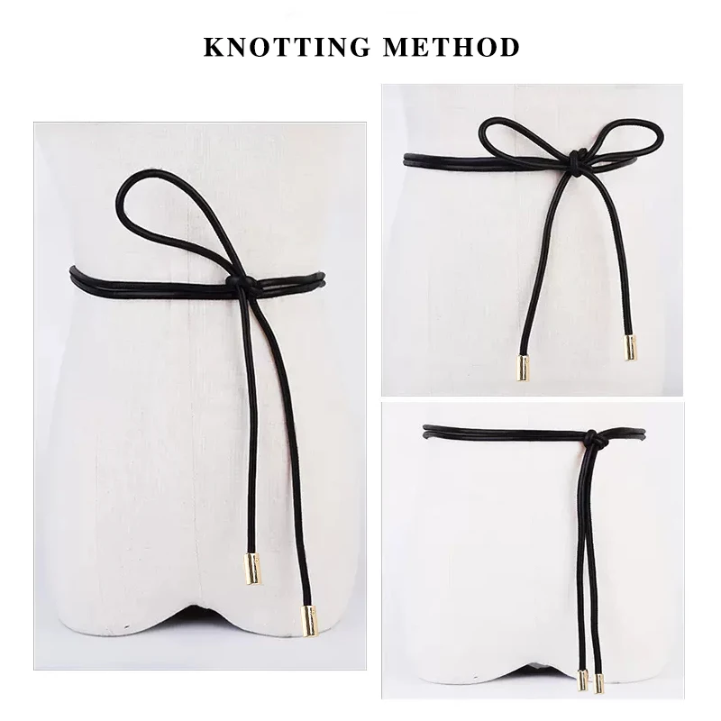 Damen Echtleder Taillenkette Dünner Gürtel Vintage Weiblicher Dünner Taillenbund Seil Kleid Mantel Deko Lange Taillenriemen – Detail 8