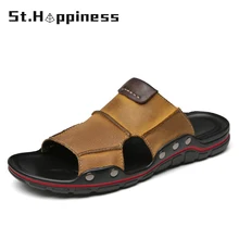 

2022 Brand New Summer Men Sandals Fashion Comfortable Soft Leather Slippers Casual Breathable Outdoor Beach Shoes Big Size 47