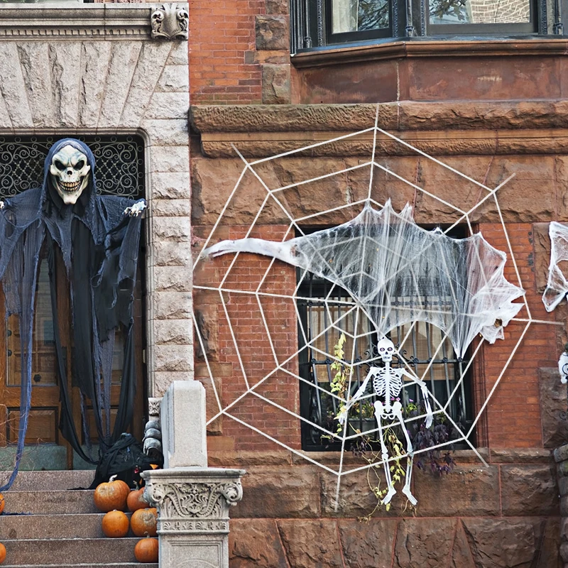 150/250 cm Schwarz Weiß Halloween Spinnennetz Riesige Baumwolle Dehnbares Spinnennetz Für Halloween Party Home Decor Spukhaus Horror Prop – Detail 4