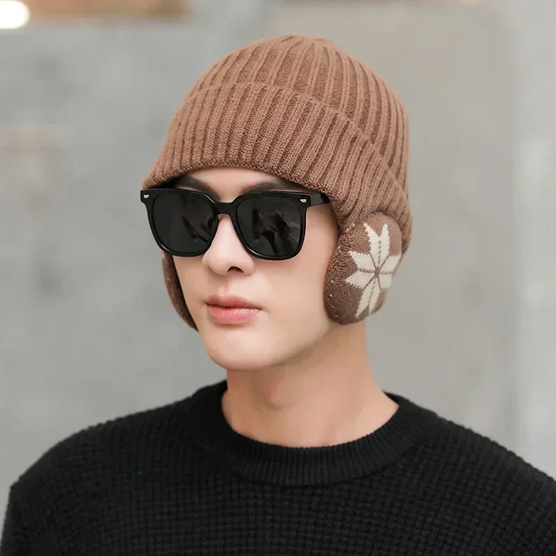 Winter warm Knitted Hat plush Ear protection Outdoor Cycling Comfortable Windproof Dust-proof Coldproof wool Men's Pullover hat