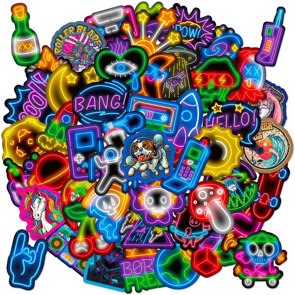 

10/30/50pcs Neon Cool Trendy Cartoon Graffiti Stickers Aesthetic Phone Diary Guitar Motorcycle Laptop Car Decor Decals Kids Toys