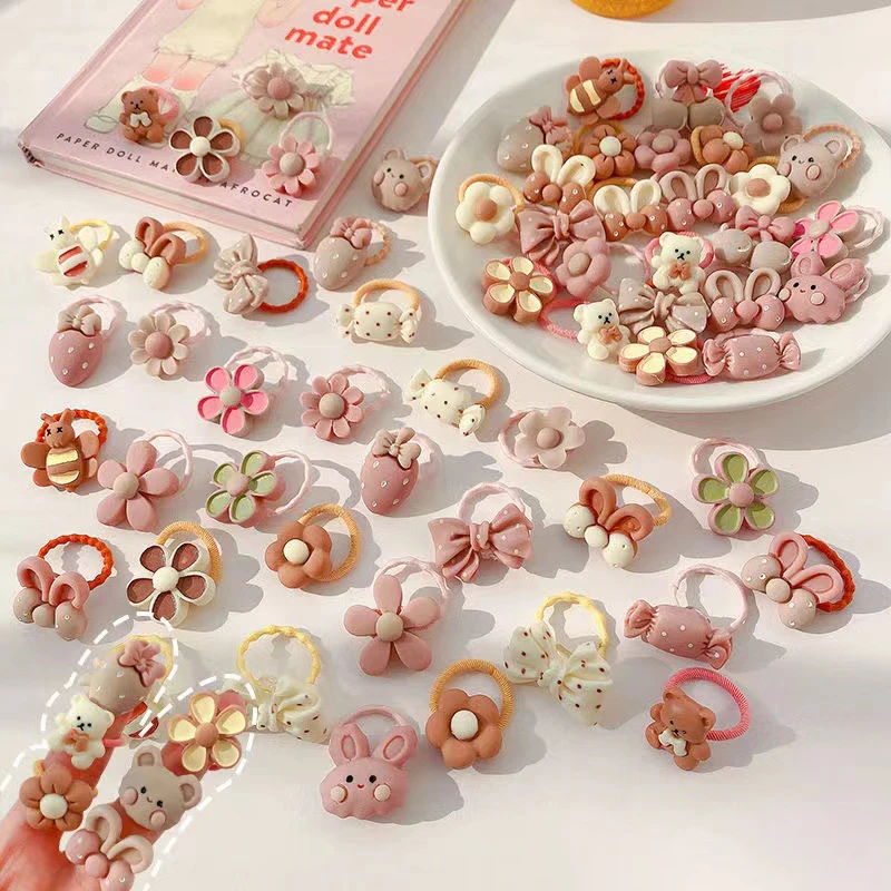10/20/100Pcs Cute Cartoon Bear Rabbit HairBand Girls Elastic Rubber Band Headwear Flower Bow Baby Kids Hair Accessories Ornament hair accessories hair bands