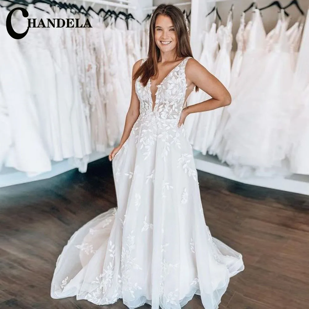 

CHANDELA Delicate Wedding Dresses A-Line Sleeveless Scoop Formal 2023 Bridal Gown Vestido De Casamento Customised For Women