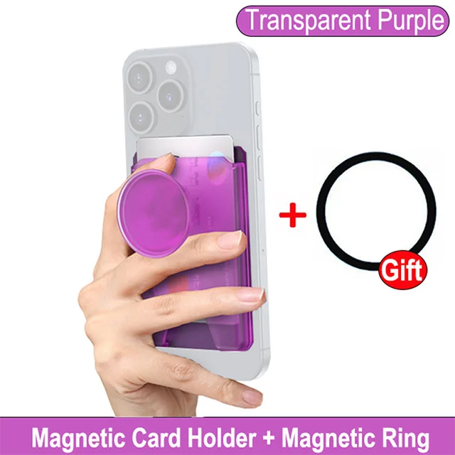 Magnetic Card Holder Wallet with Finger Ring Stand
