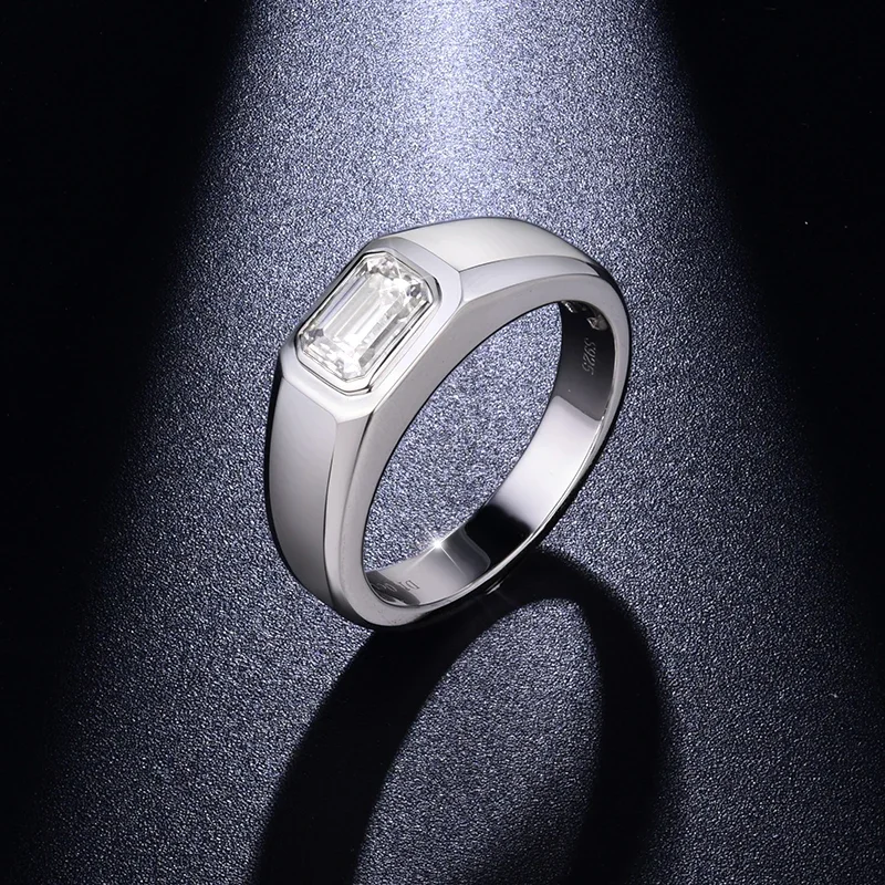 Follow Cloud 5*7mm 1.0ct Emerald Cut Moissanite Diamond Engagement Ring for Men 925 Sterling Silver Plated 18K Gold Wedding Band 4