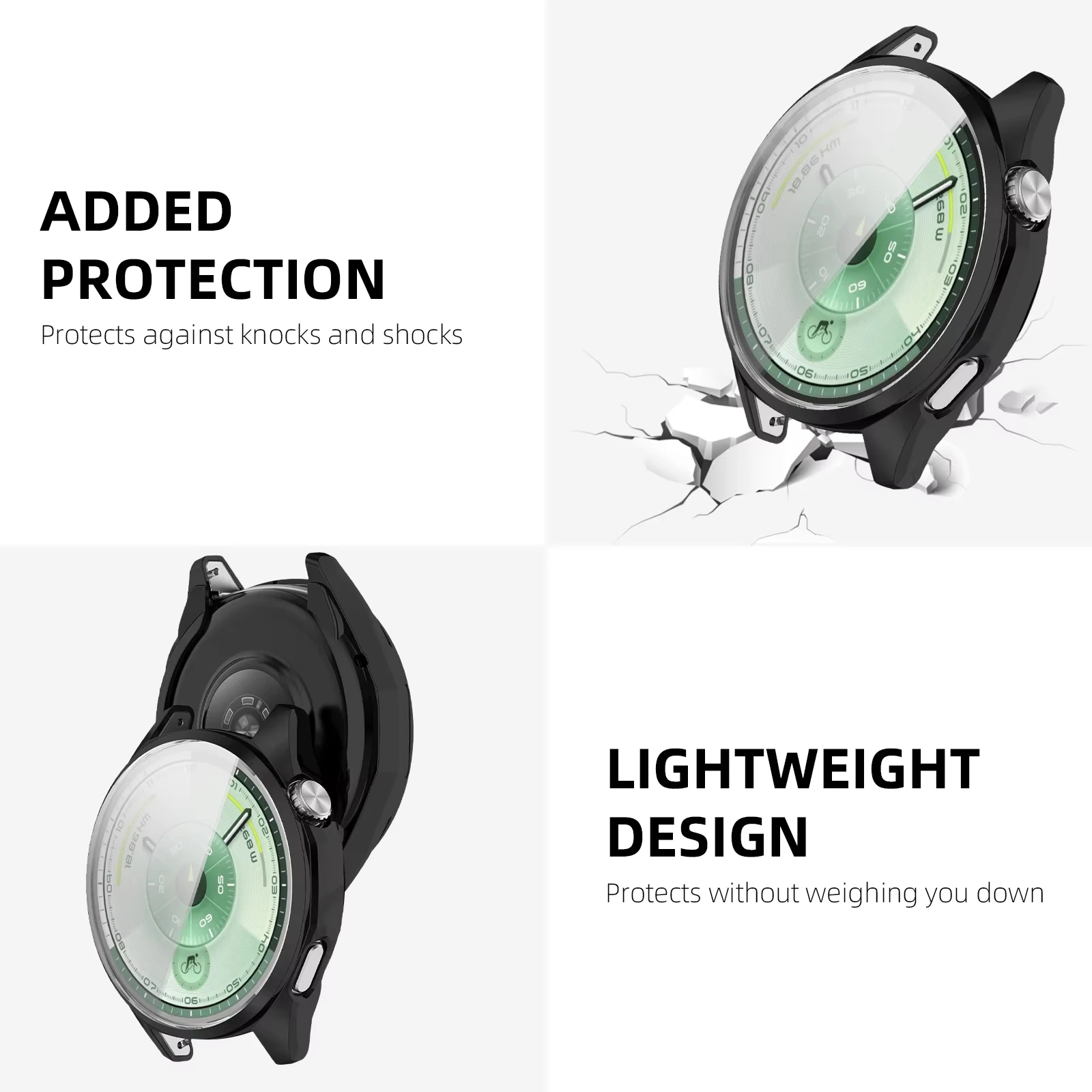 Premium Protective Case with Tempered Glass for Huawei Watch GT6 - Soft All-Around Screen Protector Cover