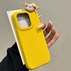 Korean Cute 3D Cartoon Lying Cat Silicone Phone Case - Lovely Soft Cover - iPhone 14 (Yellow)