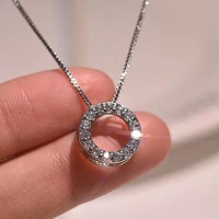 Huitan New Trendy Circle Necklace with Cubic Zirconia Simple Stylish Clavicle Chain Necklace for Women Wedding Eternity Jewelry 1