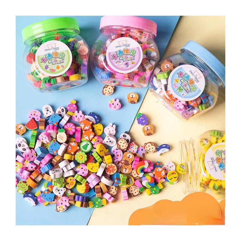 창의적인 동물 과일 연필 지우개, 귀여운 고무 지우개, 미니 카와이 문구, 어린이 학생 사무용품, 50 개/세트