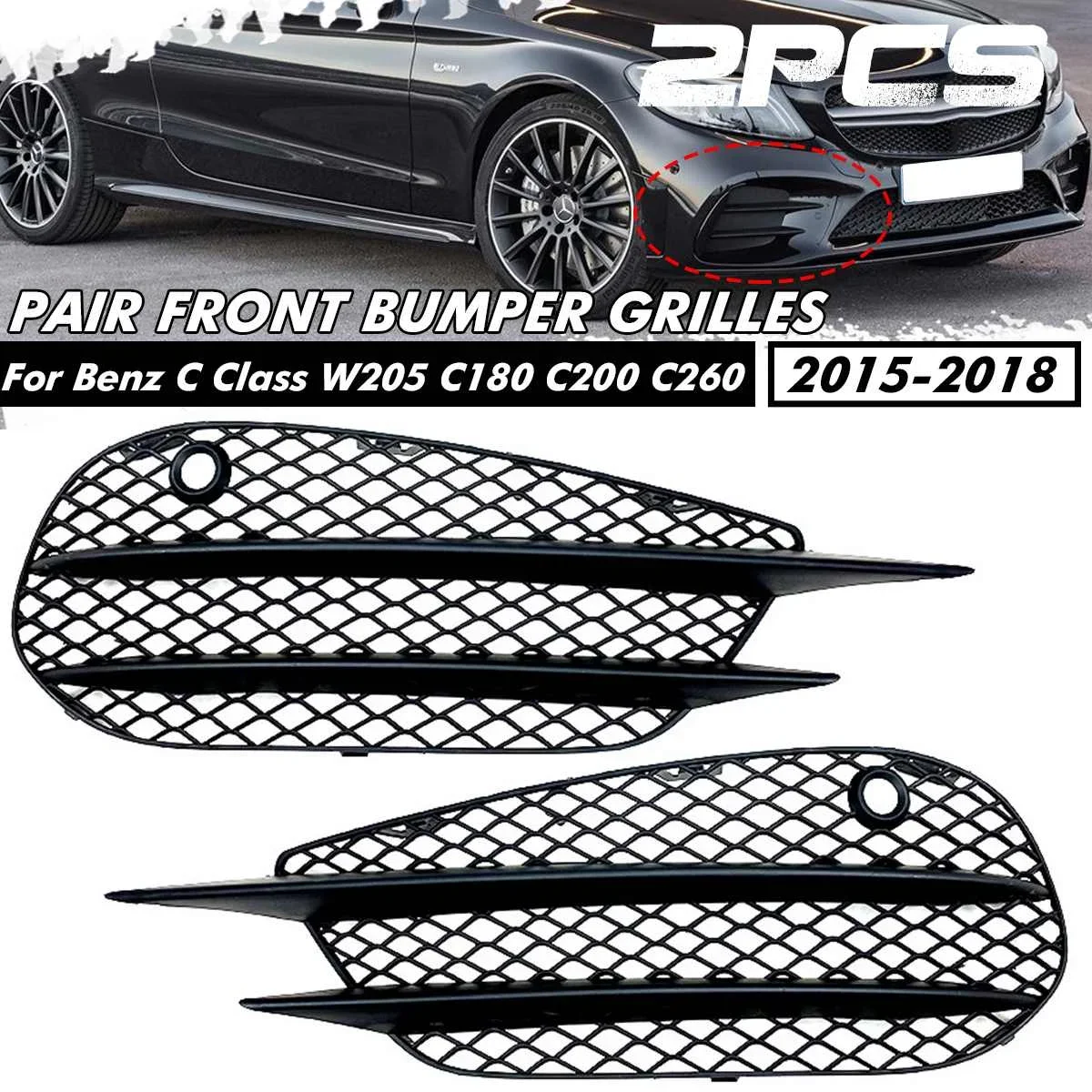 

Для Mercedes Benz C Class W205 C180 C200 C260 2015 2016 2017 2018 черный Передний Бампер решетка для гриля противотуманная зеркальная крышка внешняя часть