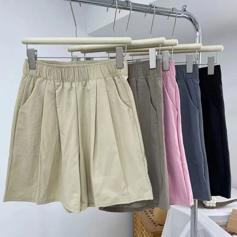 Women Solid Shorts With Pockets 2024 Elastic Waist Loose Style Summer Shorts for Female Girls Beach Holidays Bottom Shorts