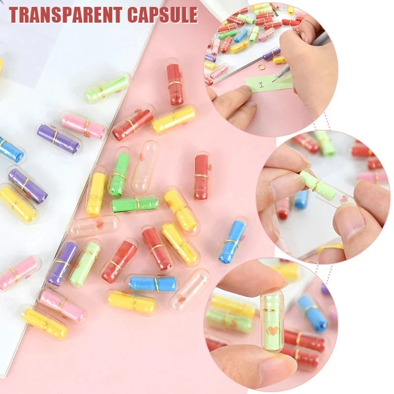 Message Capsule 100Pcs Mini Message Capsules Blank Notes Pill With Roll Paper Wish Bottle Transparent Capsules Wedding Party Valentine's Gift