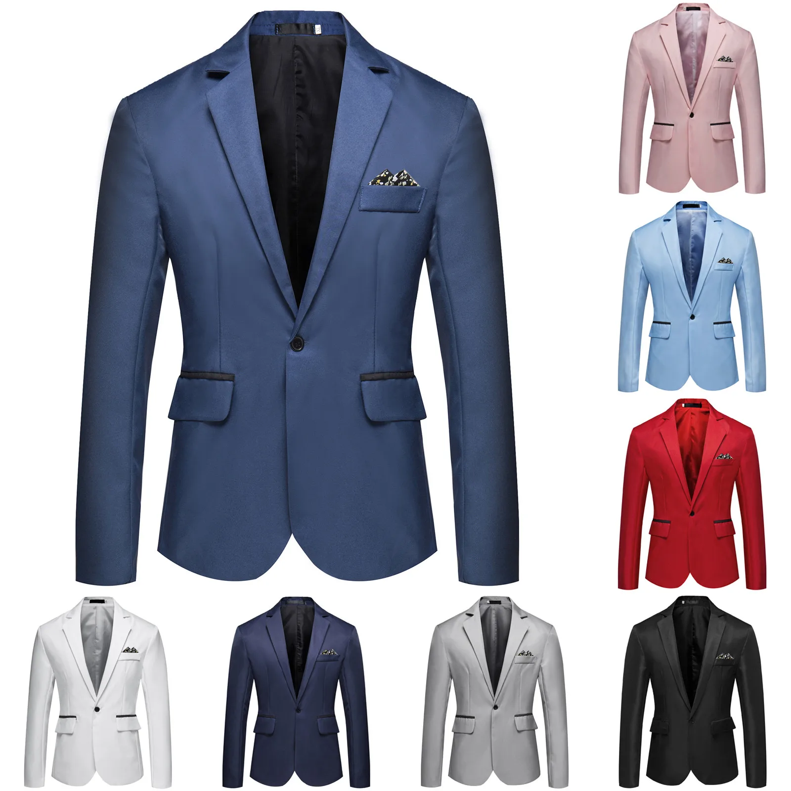 Men Blazer Classic Slim Fit Solid Color Suit Jacket