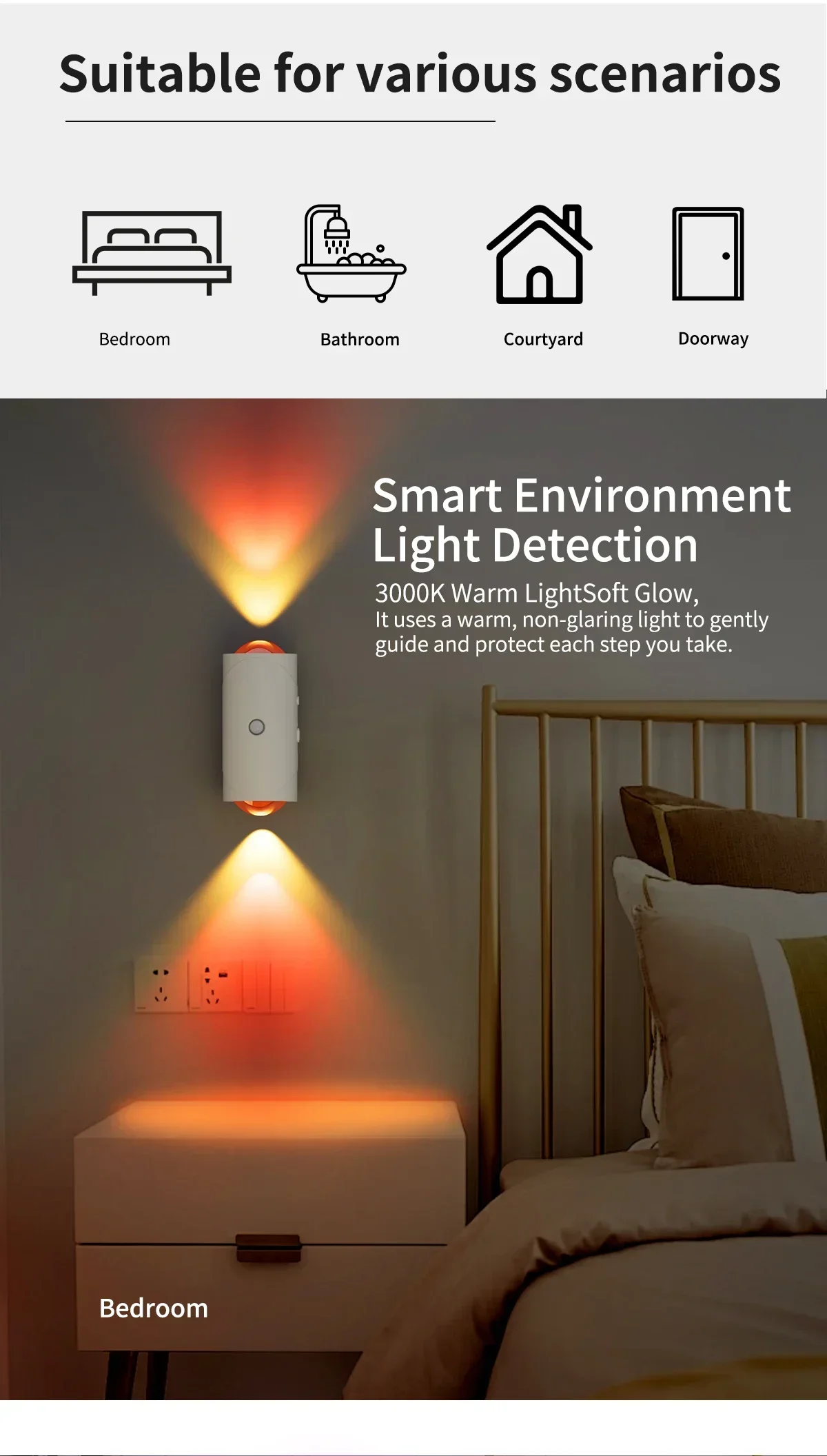 LED Night Light with Motion Sensor RGB Gradient Ambient Wall Lamp Rechargeable Dimmable Magnetic Ladder Light for Bedside Closet