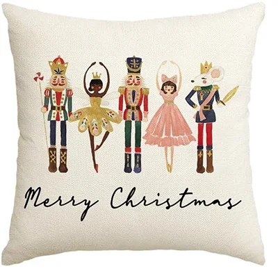 Merry Christmas Nutcracker Pink Throw Pillow Cover, 45x45cm Winter Holiday Party Cushion Cover Sofa Linen Square