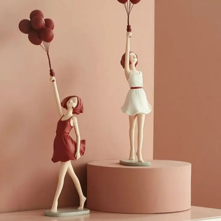 

Luxury Creative Balloon Girl Decor For Home Figure Sculpture Statue Living Room Desk Ornaments Christmas Decoration New Year