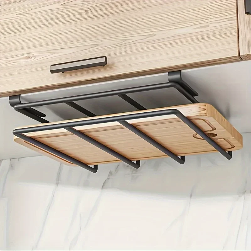 Kitchen Hanging Organizer Rack with Hook Under Cabinet Paper Towel Cloth Hanger Cutting Board Pot Lid Holder Warehouse Shelf 2