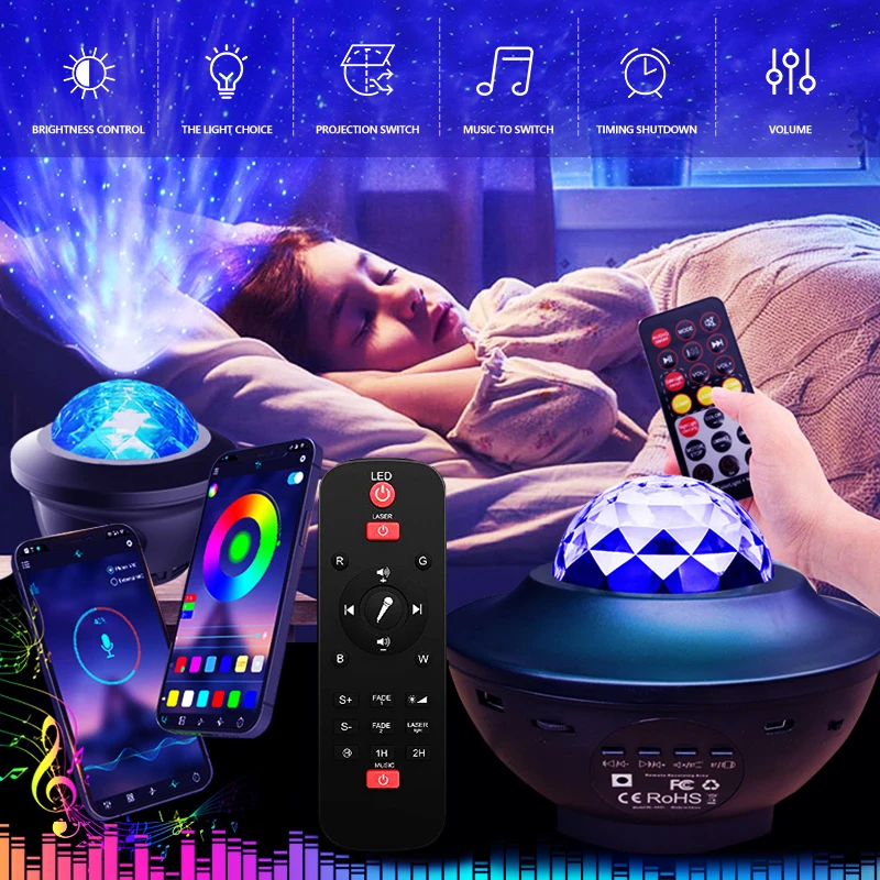 Ocean Wave Cloud Lamp Bluetooth-Speaker Galaxy Starry Sky Projector Night Light  For Bedroom Party Decoration  Kids Adults Gifts dinosaur lamp