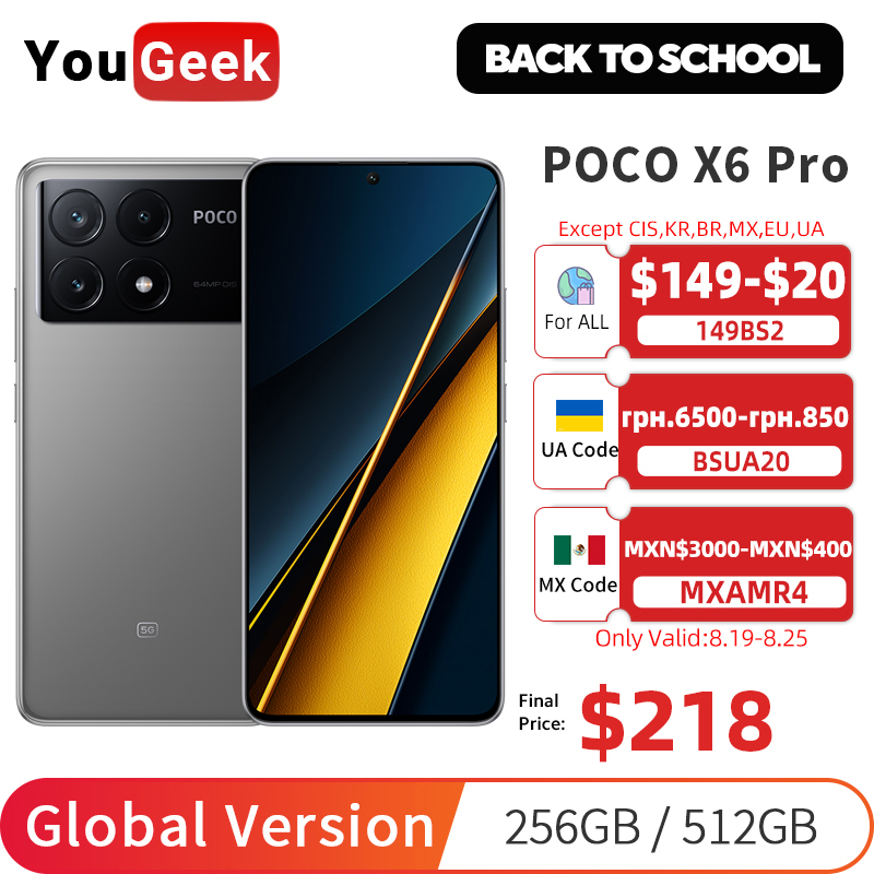 Global Version POCO X6 Pro 5G Smartphone 120Hz 1.5K AMOLED Display 64MP OIS Camera 67W Turbo Charging MTK Dimensity 8300-Ultra