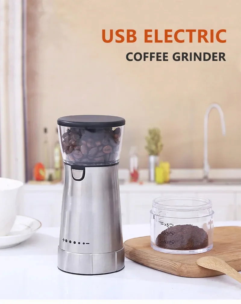 2024 New Electric Coffee Grinder USB Rechargeable Stainless Steel Manual Coffee Mill Machine Bean Grinders Kitchen Accessories
