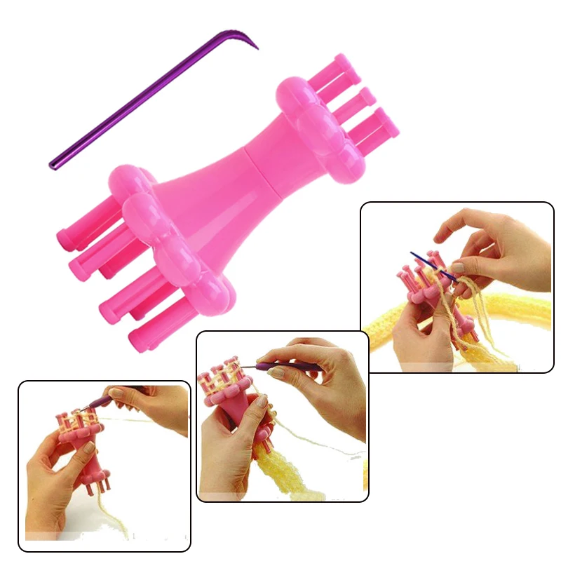 Double Head French Yarn Random Color Plastic Knitter Knitting Doll Craft Spool Loom With Crochet Hook Knitter Loom Maker