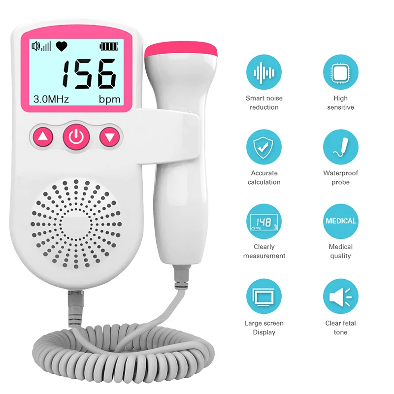 Fetal Heart Rate Monitor Battery Fetal Heart Rate Detector 3.0M Fetal Heart Rate Detector Home Measurement For Pregnant Women Doppler No Radiation
