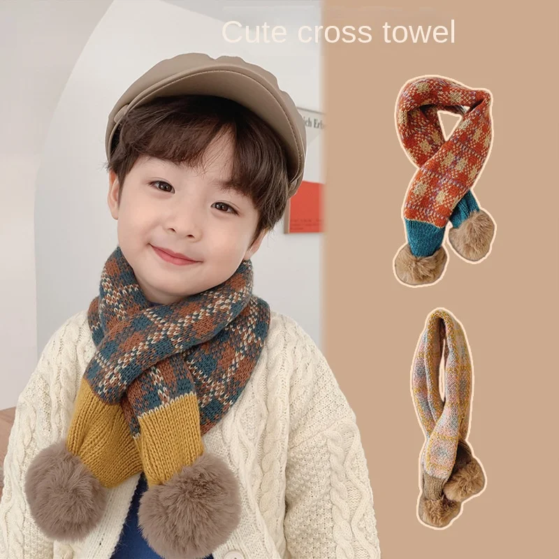 Fashion Checkered Knitted Children's Scarf Winter Warm Windproof Cute Boys and Girls Neck Cover Scarves Clothing Accessories