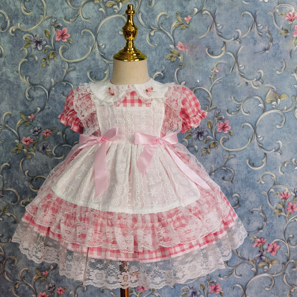 Exclusive creation Baby Summer Spanish Lolita Princess Ball Gown Pink checked lace Design Birthday PartyEvening dress