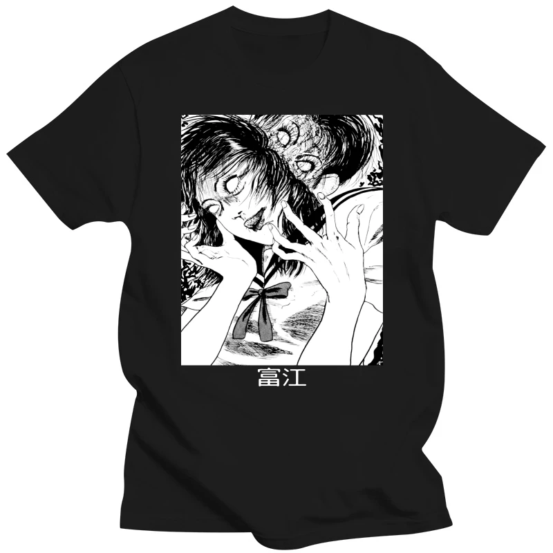 

Men Clothes Junji Ito Print Man's T-shirt Harajuku Short sleeve Streetwear Aesthetic Clothes Anime Shirt Cotton 90s Black Tshirt