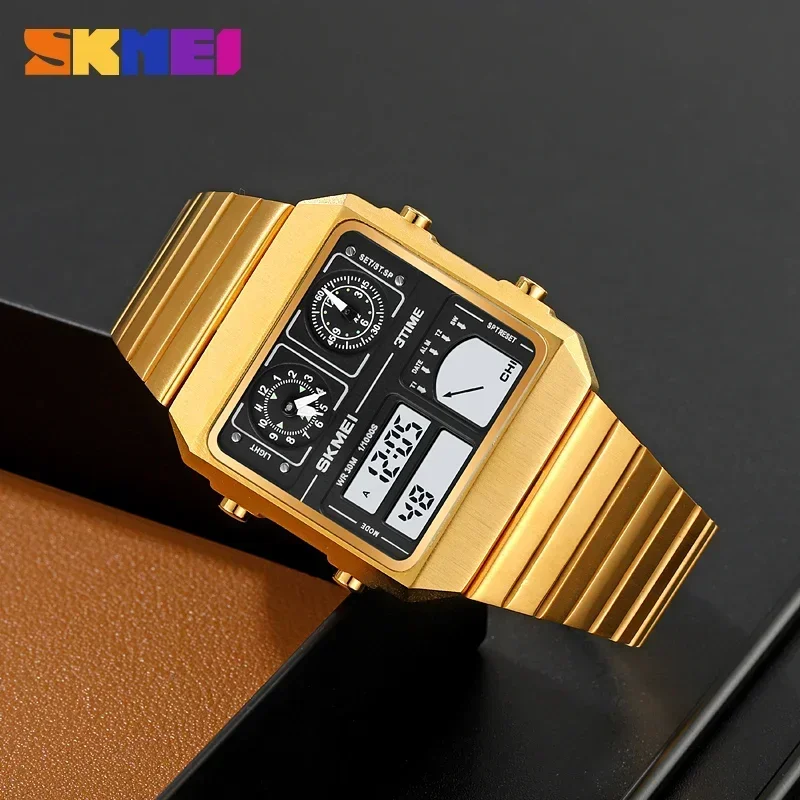 SKMEI 2198 Luxury Waterproof Sports Week Date Mens Wristwatches Alarm Stainless Steel Digital Watch Men 2033 Relógio Masculino 5