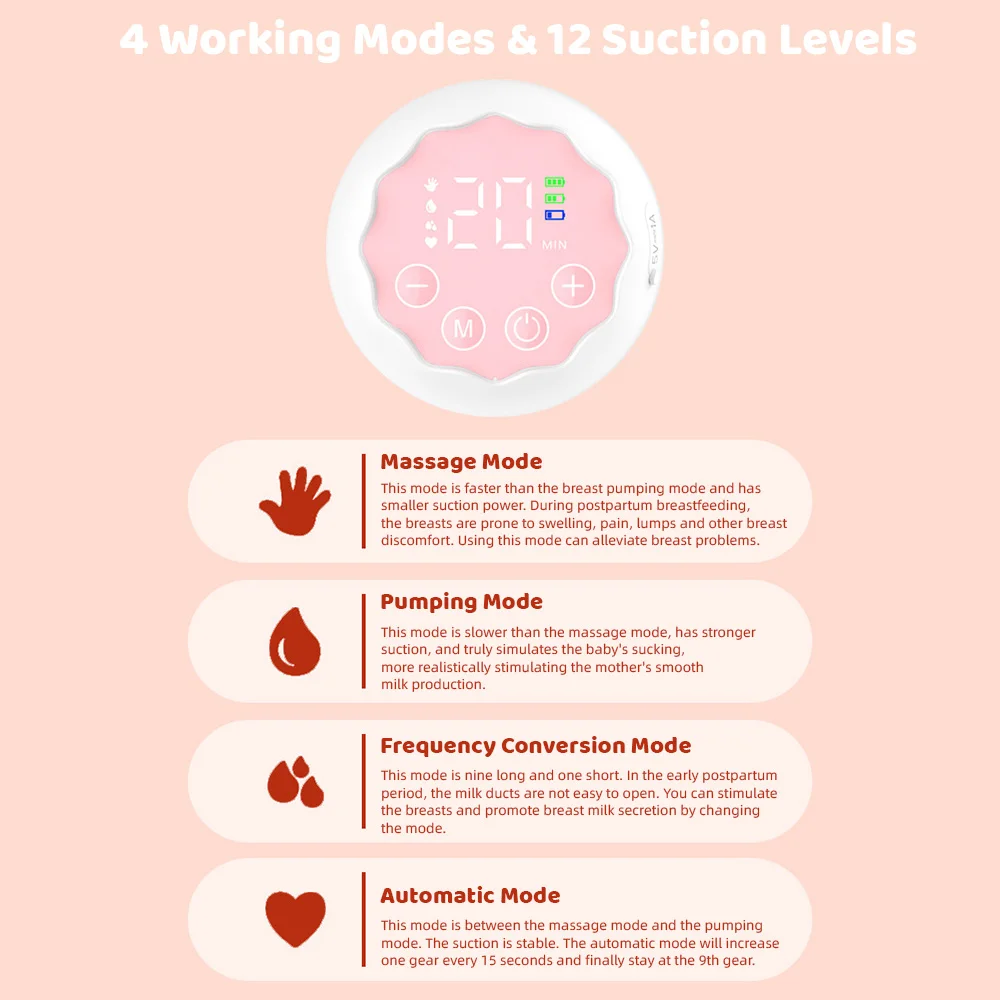Wearable Breast Pump Hands Free Electric Breast Pump for Breastfeeding 4 Modes 12 Suction Level Low Noise with 180ml Collector 4