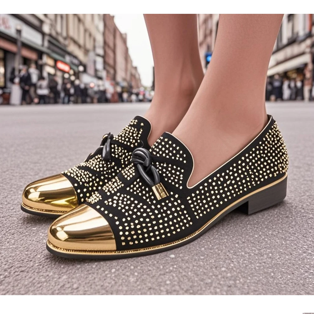 Autumn Metal Soup diamond COW LEATHER Luxurious Commercial affairs Personality Party Socialize Shoes