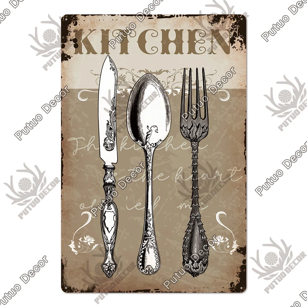 Putuo Decor Targa In Alluminio Con Righelli Dorati - 30x20 Cm Vintage Per Cucina - 2