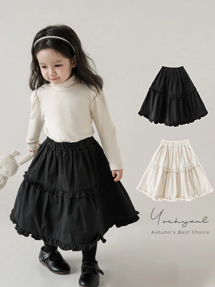 

Spring Autumn New Children Clothes Baby Girls Solid Color Double Layered Lace A-line Skirt