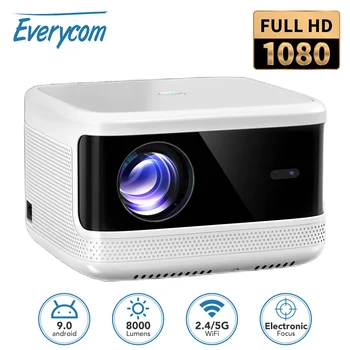Everycom T5 빔 프로젝터, 1080P FHD 4K 프로젝터, 8000 루멘 전기 초점 TV 스마트 LED 비디오, 안드로이드 5G 와이파이 홈 시어터