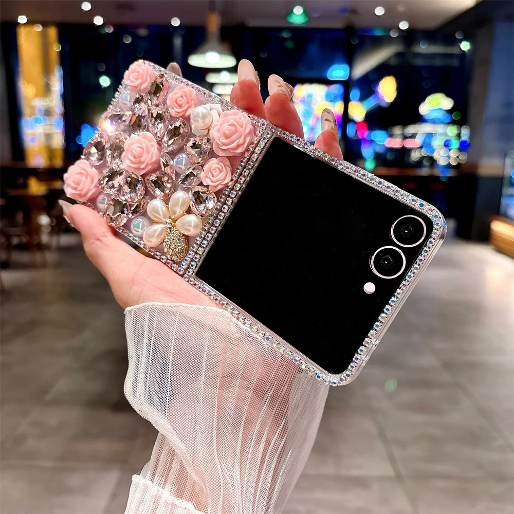 Luxury Gems 3D Rose Flower Fashion Phone Case Cover