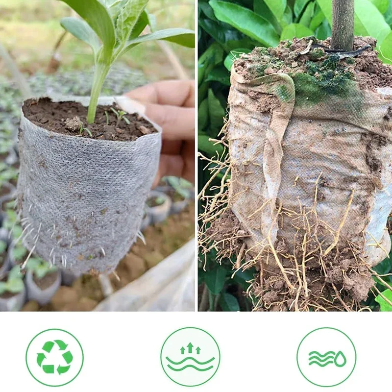 Seedling Nursery Bags 100-Piece Eco-friendly Non-Woven Fabric Seedling Bags-Thickened, Multi-Size Planting Pots For Flowers & Trees