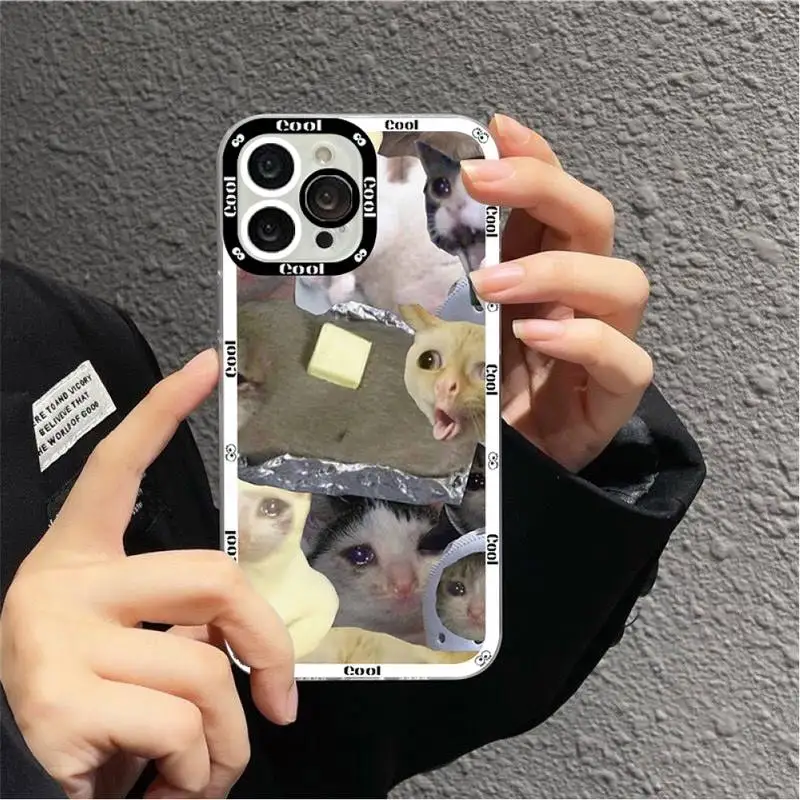 Crying Cat Memes Phone Case for iPhone 11 12 13 Mini Pro Max 14 Pro Max Case shell