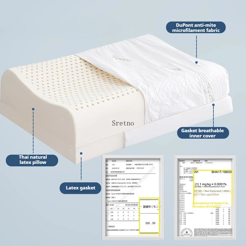 Natural Latex High Pillow Thickened Neck Protection Adult Rubber Pillows Core Hard Nap Pillow Help Sleep Body Pillows Almohadas 4