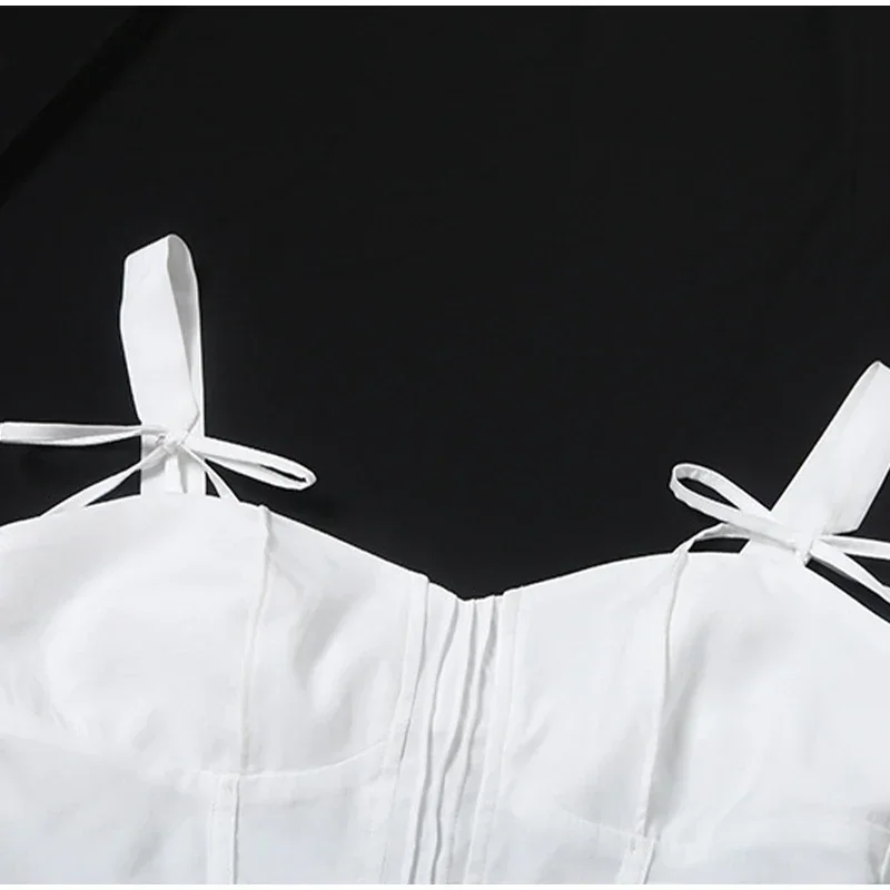 Sweet Solid Bow Lace Up Strap Tops Women Sleeveless Backless Ruffles Zipped Slim Vest Summer New Fashion Lady Tank
