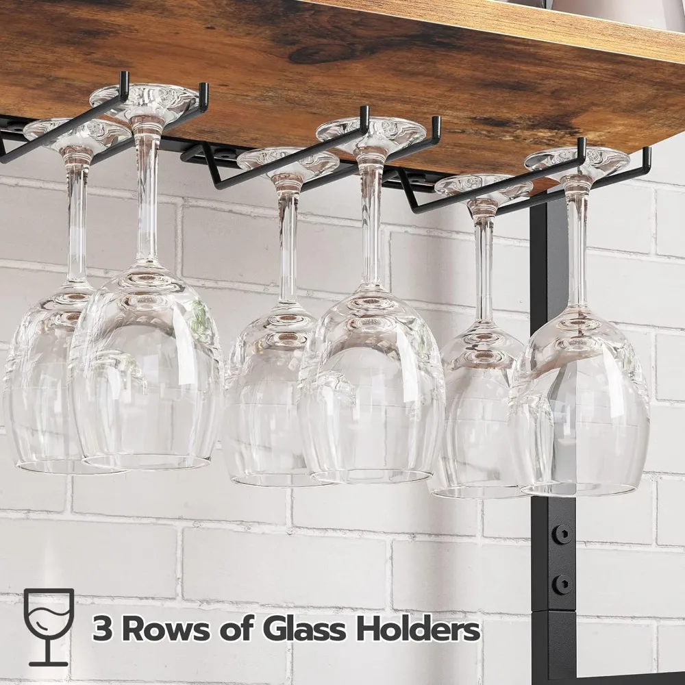 Freestanding Wine Rack, 16-Bottle Wine Storage Rack with Tabletop and Glass Holder, 6-Tier Bar Rack, Rack