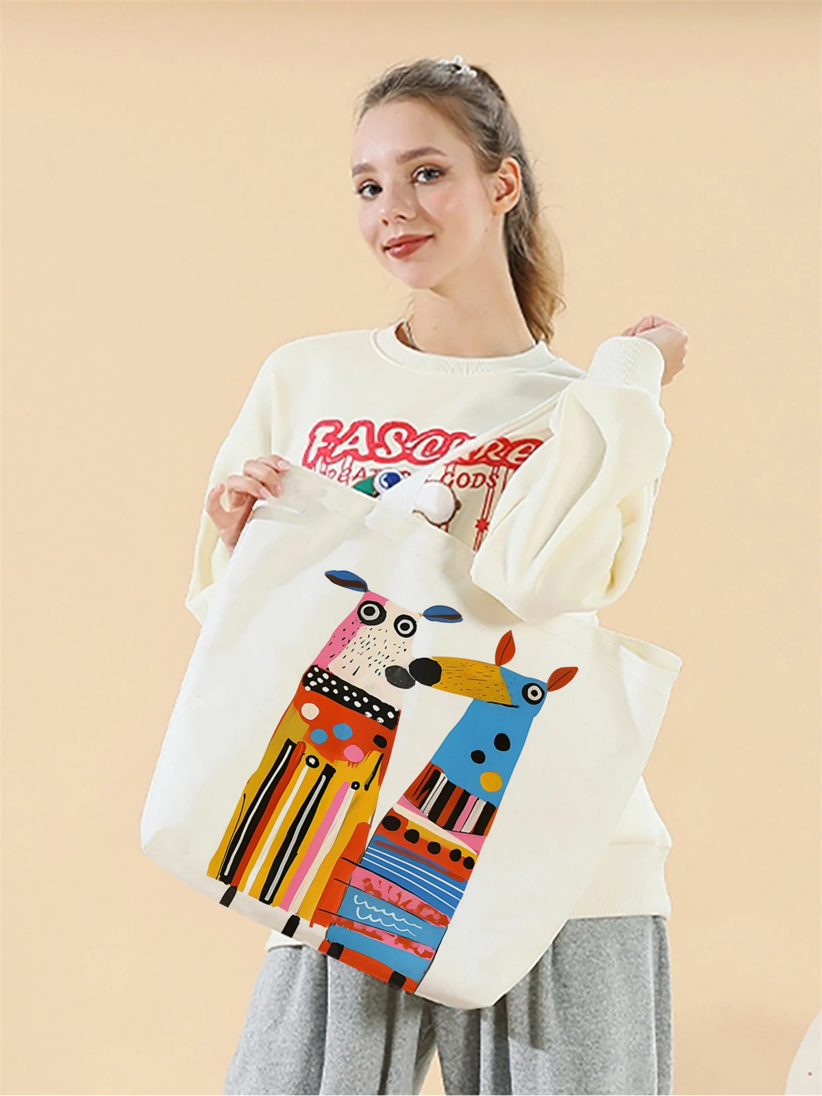 1pc,cartoon image handbag, reusable fashionable handbag, multifunctional handbag, printed canvas shopping bag