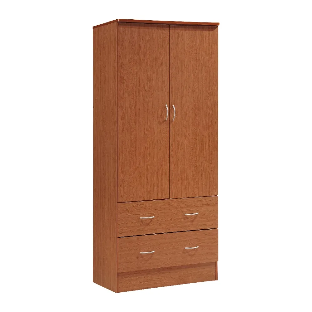 

2024 New Two Door Wardrobe with Two Drawers and Hanging Rod