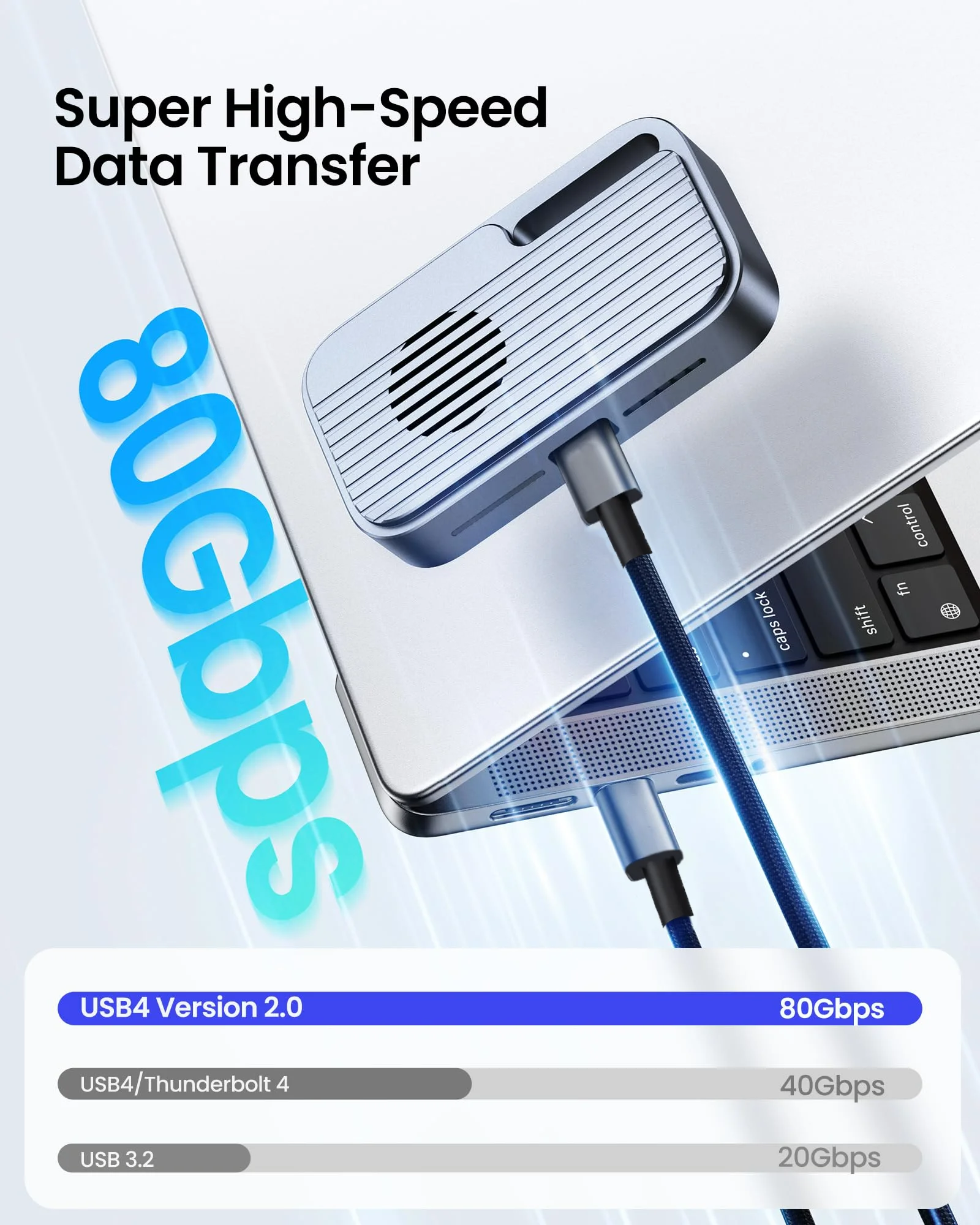 Thunderbolt5/4/3과 호환되는 80Gbps USB 4 V2.0 케이블 16K/듀얼 8K 디스플레이용 120Gbps 대역폭 노트북용 240W 고속 충전