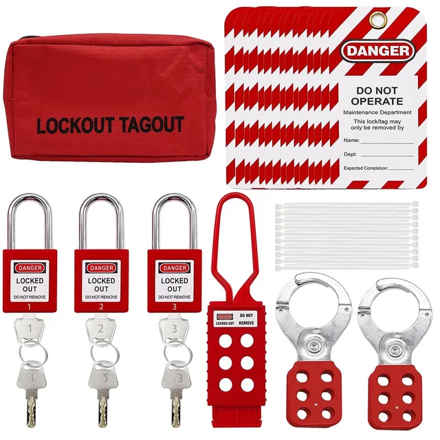 Lockout Tagout Kit, Nylon Ties, Safety Padlocks With Number,Group Lockout Hasps, Universal Kit With Red Pocket Bag Easy To Use-B 5