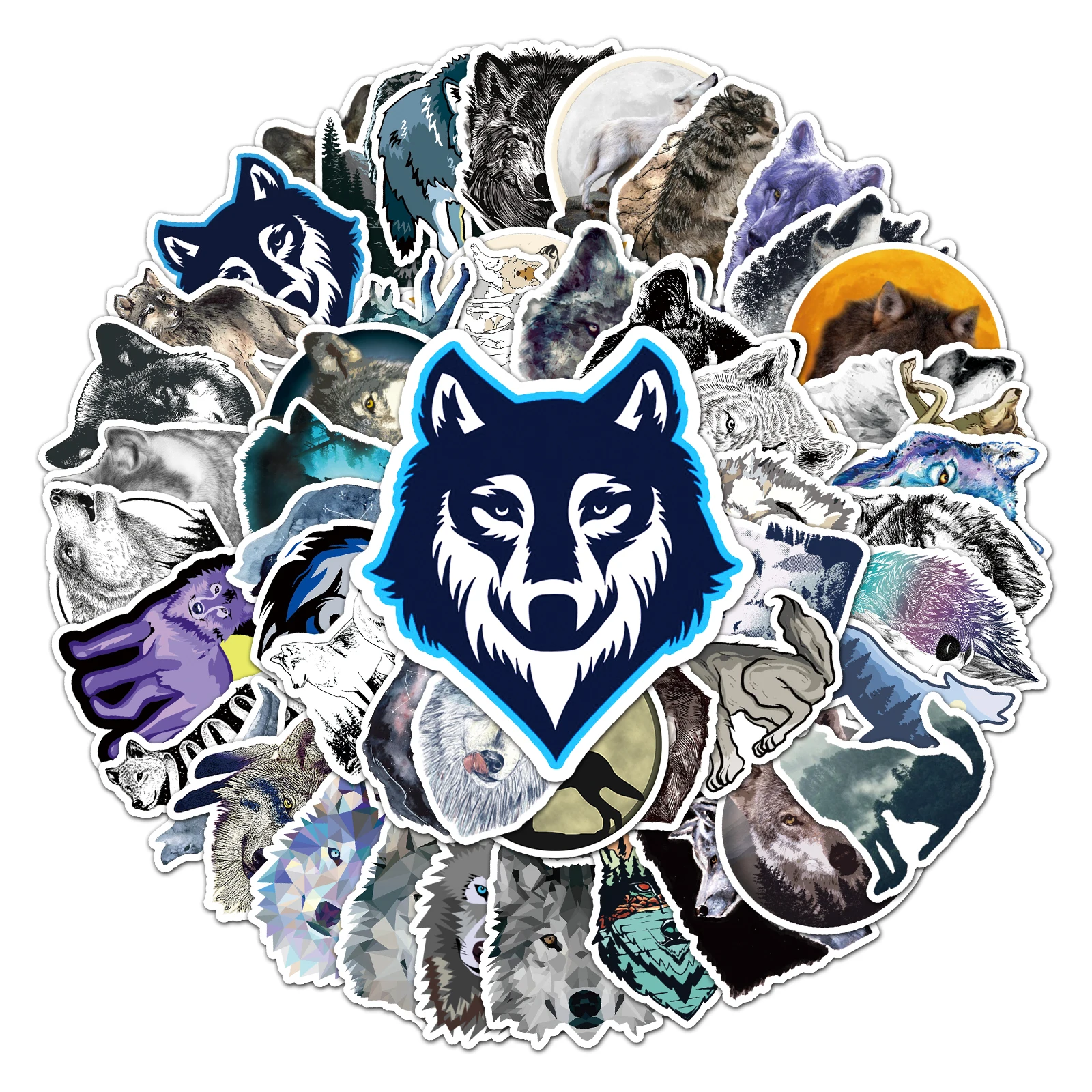 Vinyl Stickers Self Adhesive Stickers 50Pcs Wolf series Cartoon Cute Waterproof Sticker Skateboarding Snowboard Retro Vinyl Sticker
